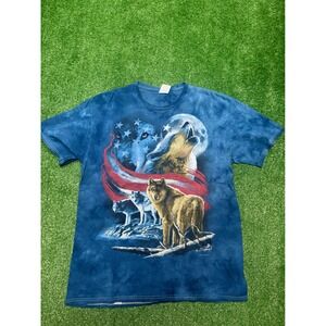 Vintage Y2K USA flag America Wolf Freedom Tshirt Graphic print